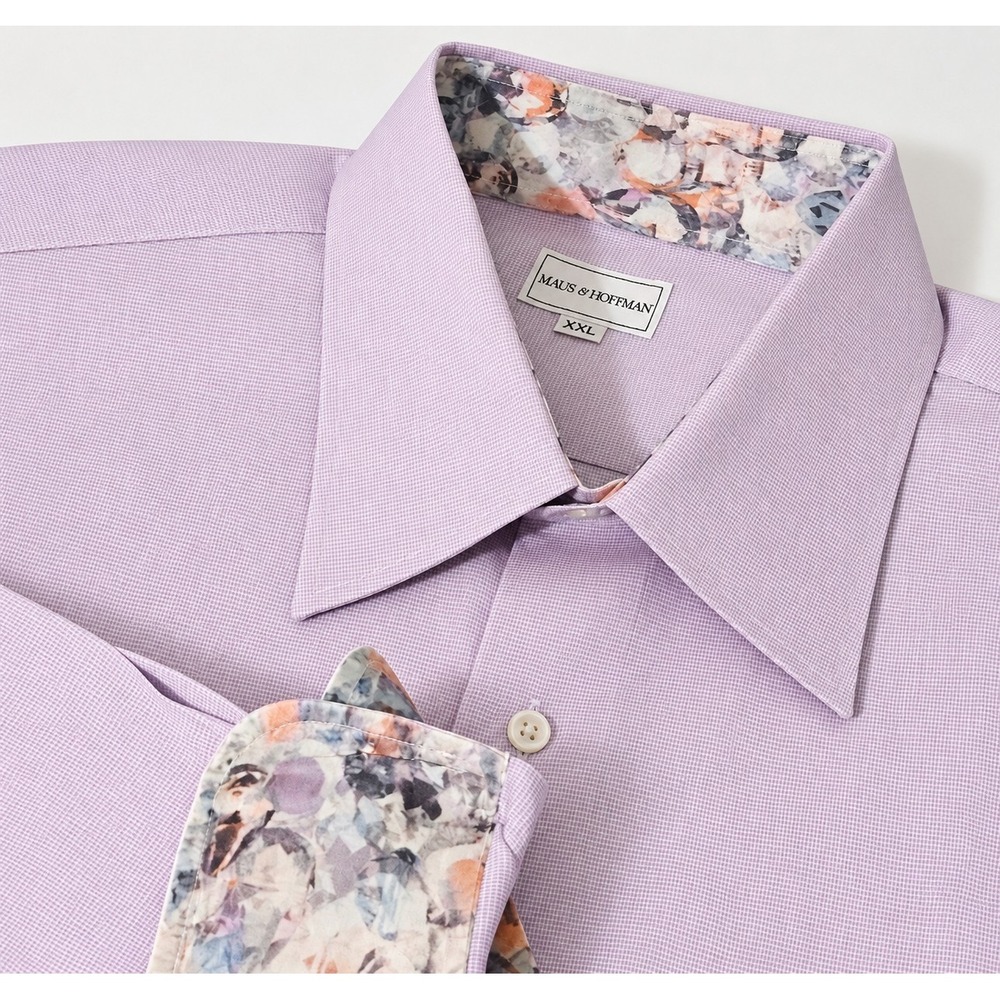 Vintage Maus & Hoffman Shirt Mens 2XL XXL Button Up  Lavender Flip Cuff Oxford